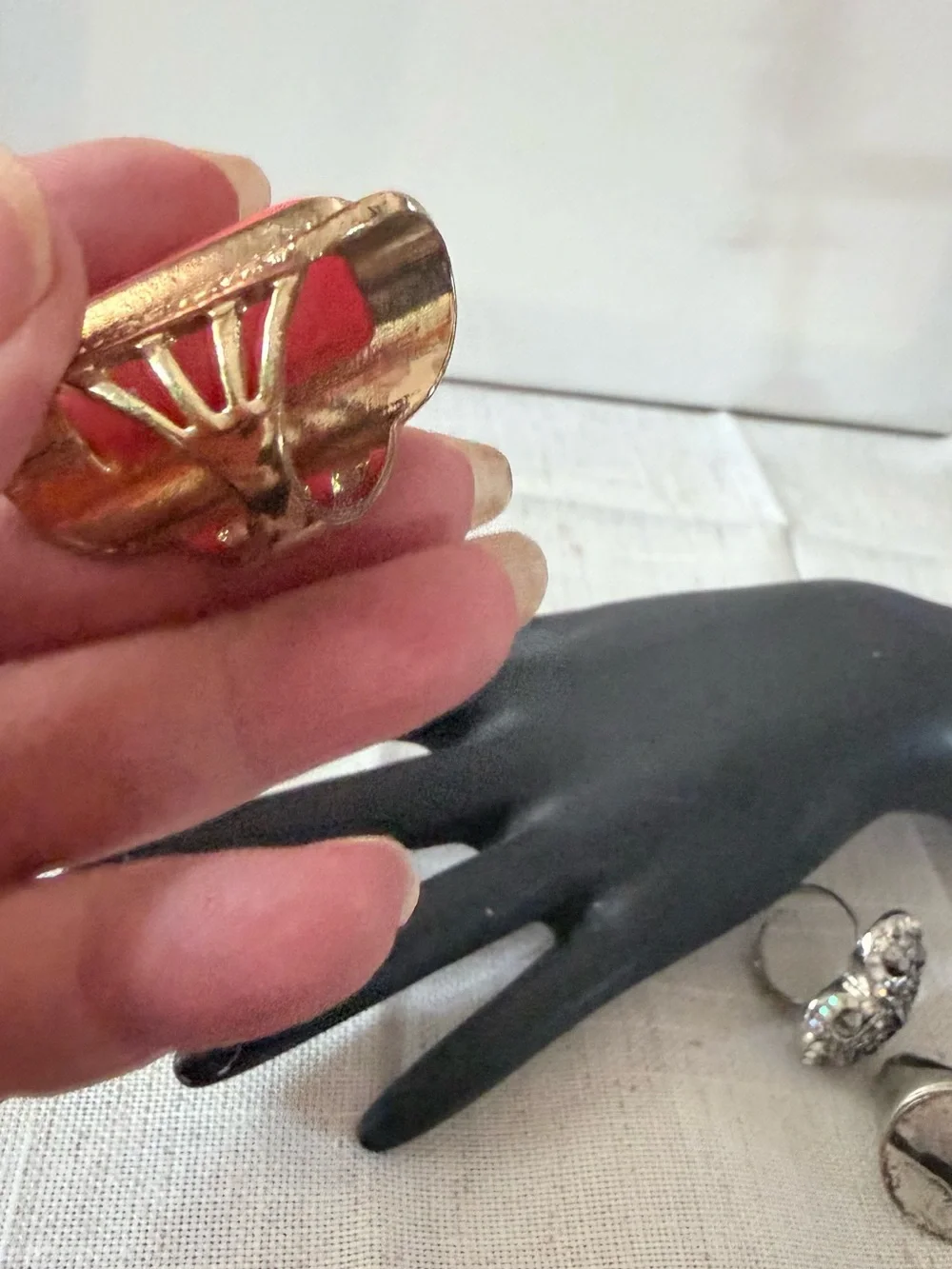 Gold-Tone Ring with Pink Resin Stone